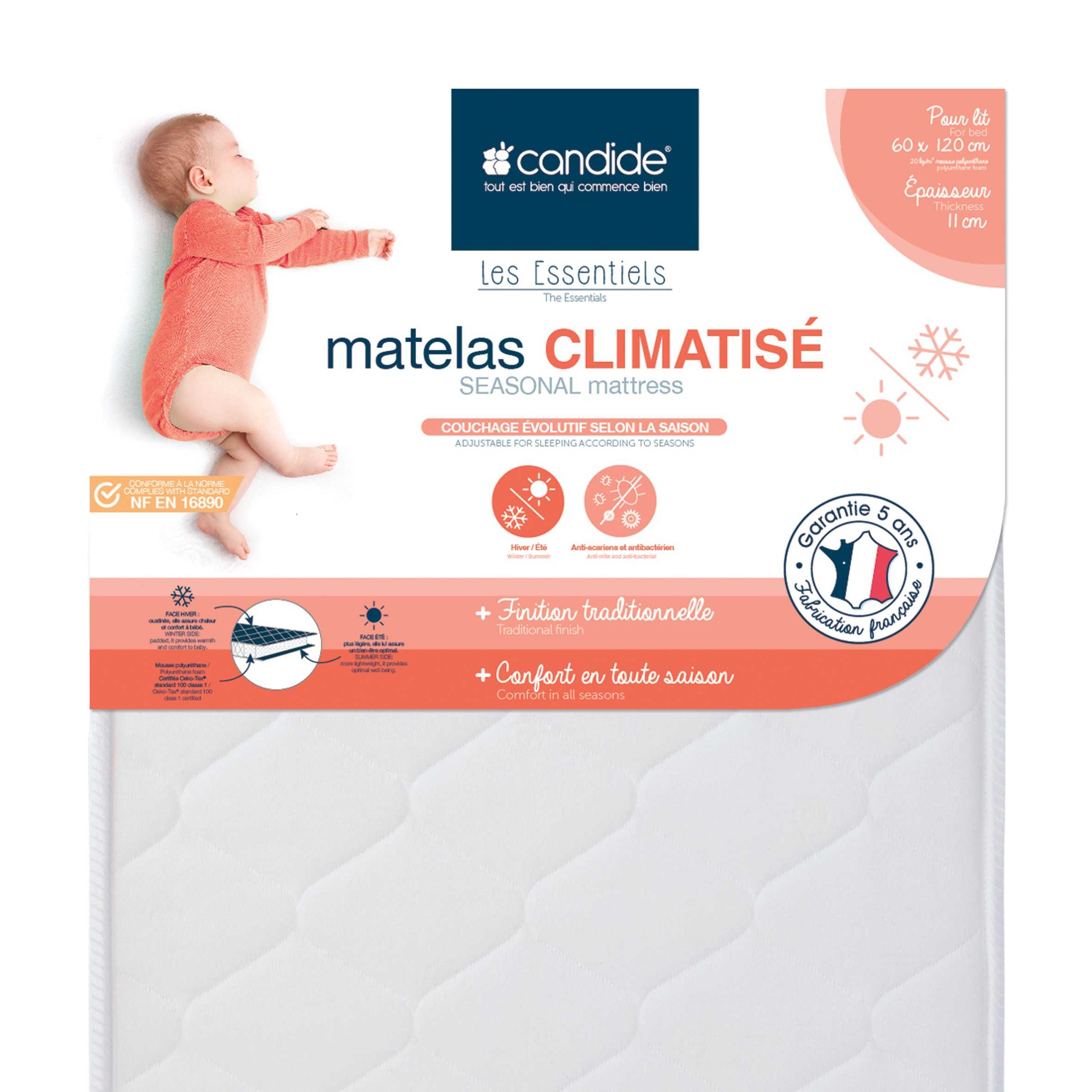 Tinéo - Matelas bébé 60x120cm pliant 2 parties