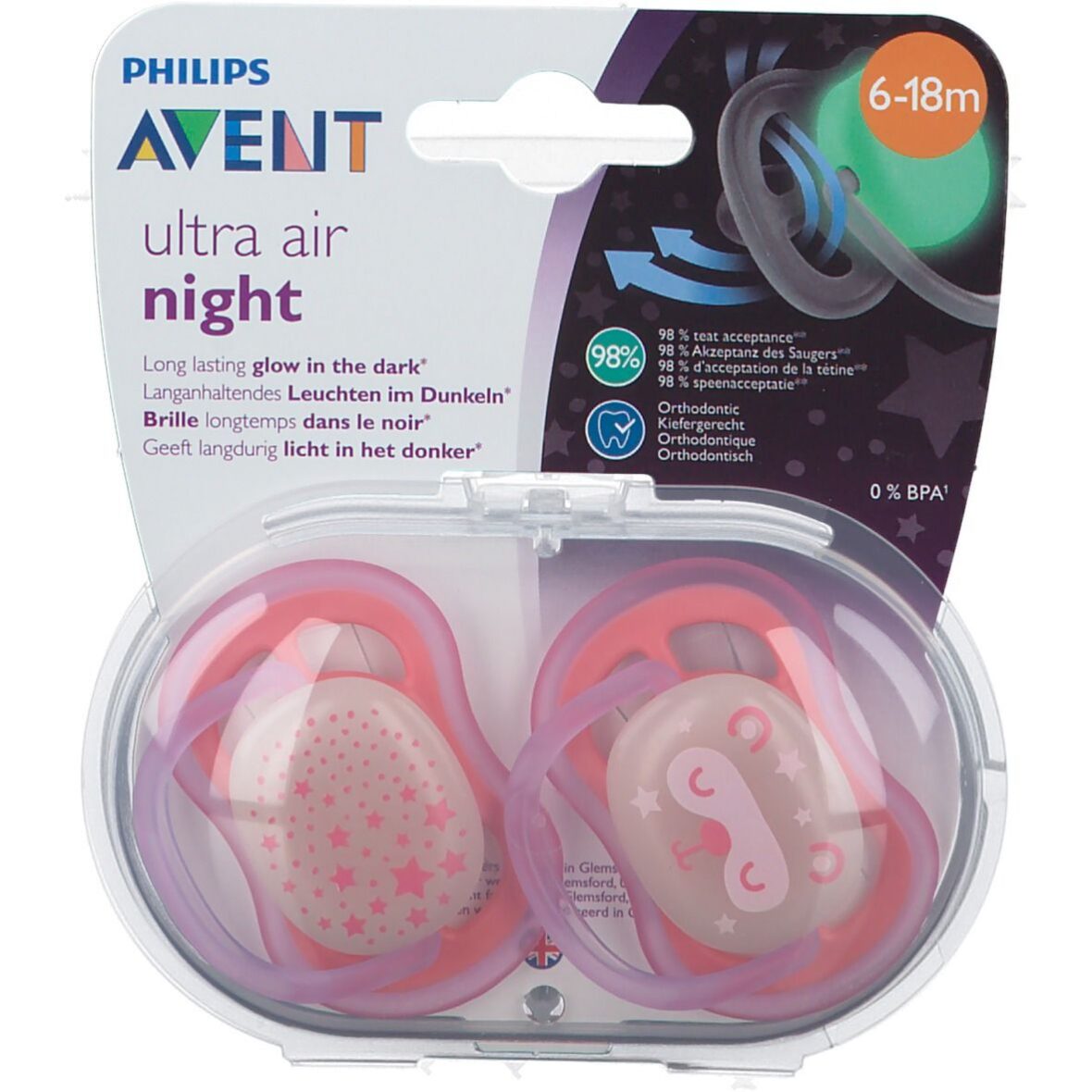 Philips Avent Sucette ultra air Night 6-18 m Fille