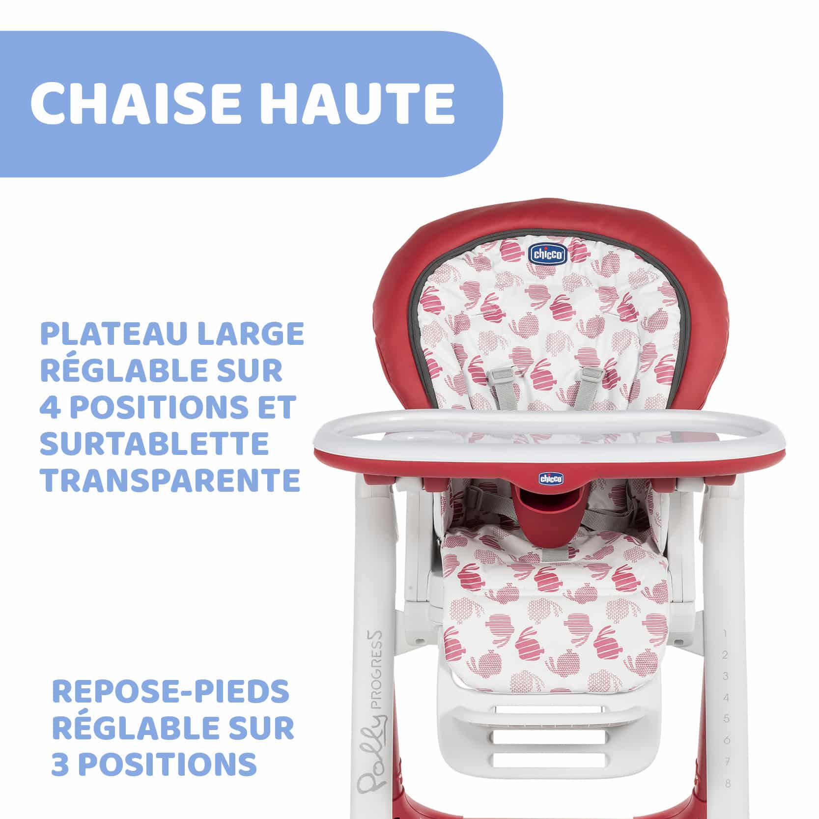 Chaise haute Chicco Polly Progres5 Cherry Blanc et Rouge - Achat