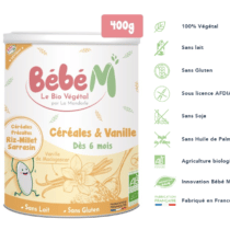 Retrouvez Bébé M Céréales et Vanille 6mois+ | 100% végétale | Sans lait | Sans gluten aux meilleurs prix sur Bebemaman.ma . Livraison partout au Maroc.