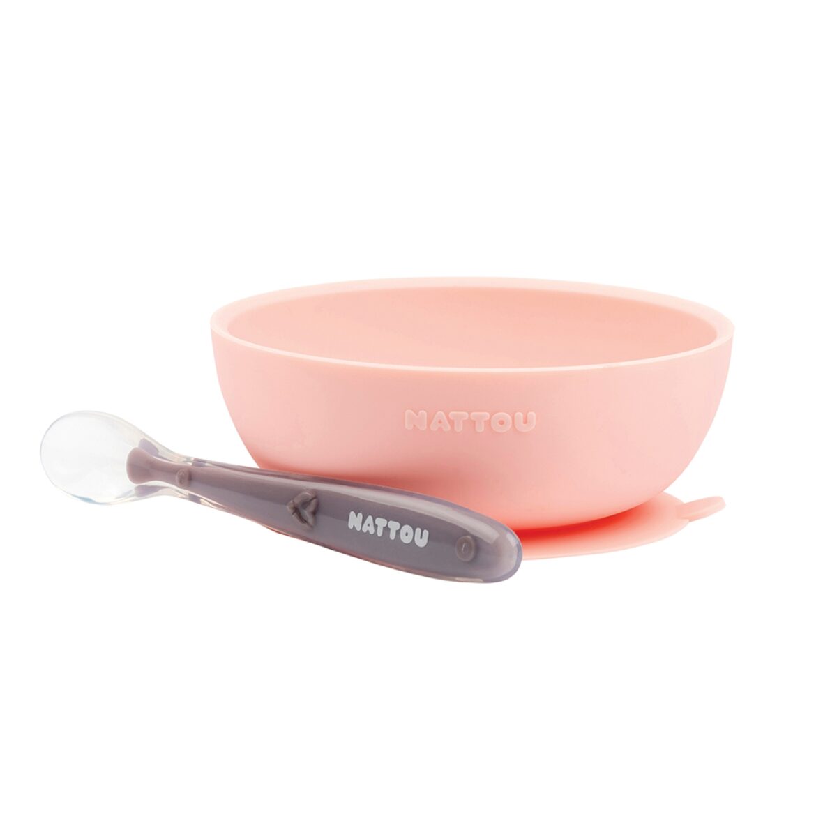 Nattou Set bol et cuillère Silicone rose