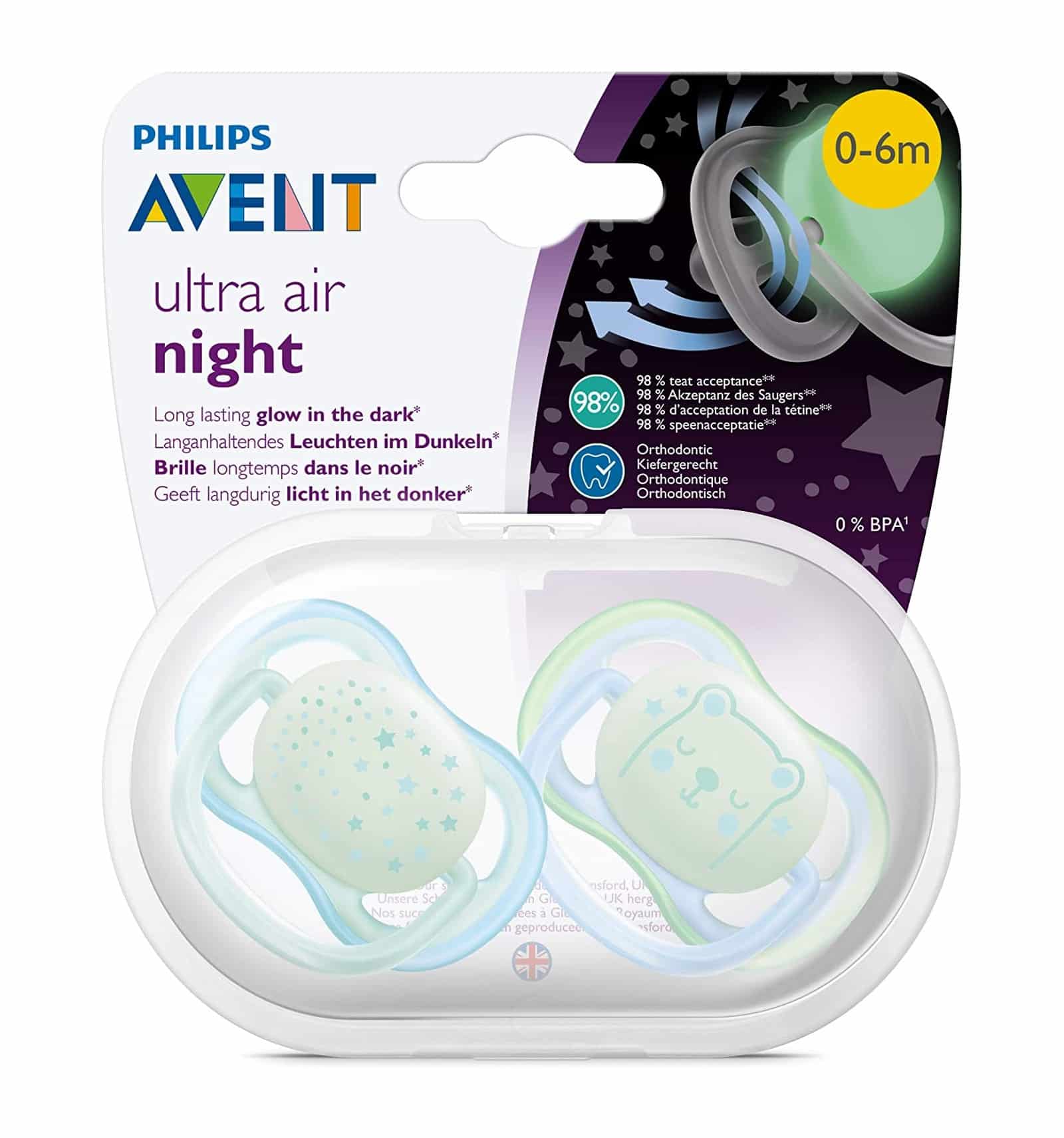 2 sucettes Ultra Air Night 0-6 mois - Philips Avent