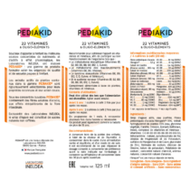 Retrouvez PEDIAKID 22 Vitamines et Oligo-éléments goût orange abricot 125ml aux meilleurs prix sur Bebemaman.ma . Livraison à domicile partout au Maroc.