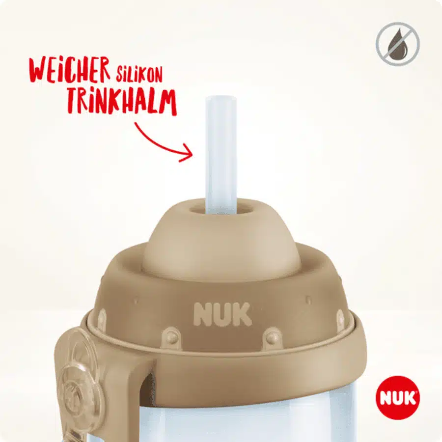 NUK First Choice+ Gourde d'apprentissage Flexi Cup | à partir de 12 mois |  Anti-fuite avec paille | Clip et capuchon de protection | Sans BPA | 300 ml