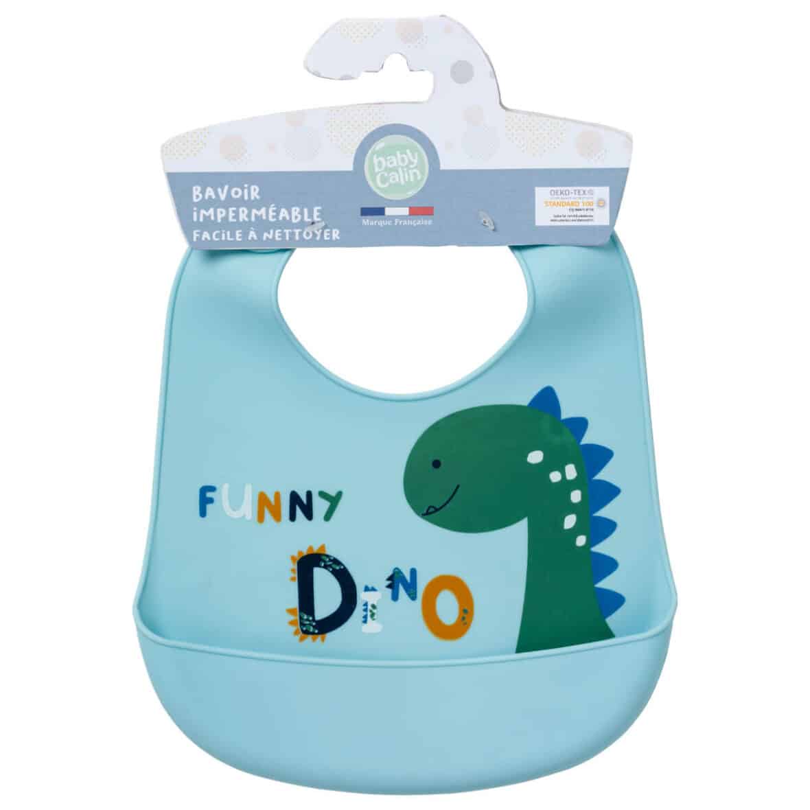 Bebemaman-Babycalin Bavoir silicone souple Funny Dino 1