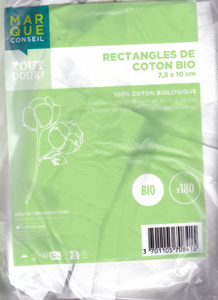 Marque Conseil Coton Bio Rectangle Sachet 180